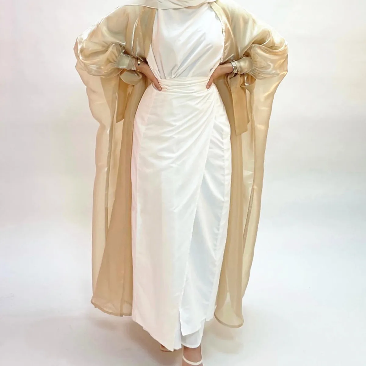 Eid Satin Abaya inner dress Women Stylish Muslim Hijab Robe African Wrap Waist Dress Dubai Turkey Modest Abayas Kimono Kaftan