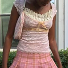 Женские кружевные укороченные топы в стиле Харадзюку, волшебные повседневные приталенные футболки с коротким рукавом, в стиле ретро, кавайная одежда