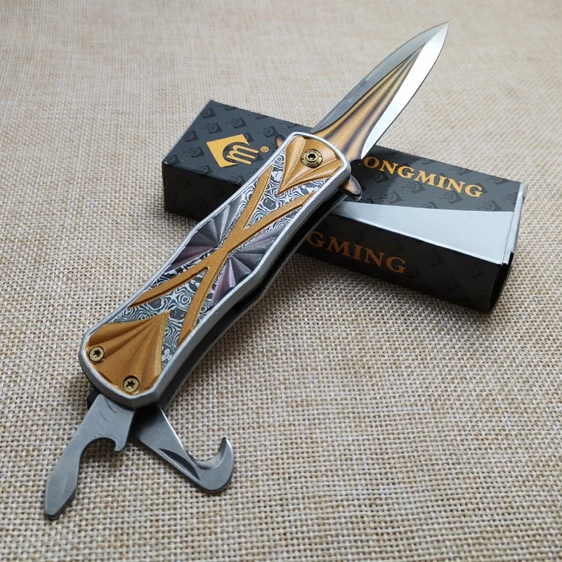 Быстрооткрывающийся складной нож из дамасской стали карманный Клинок с ручкой