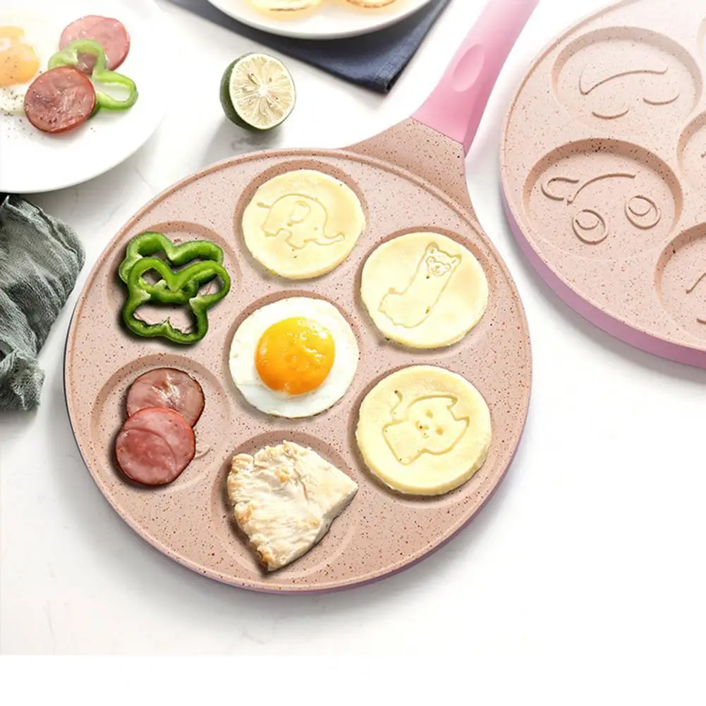 

Практичная сковорода для торта с принтом на лице животного, форма с 7 отверстиями, портативная сковорода для завтрака с 7 отверстиями