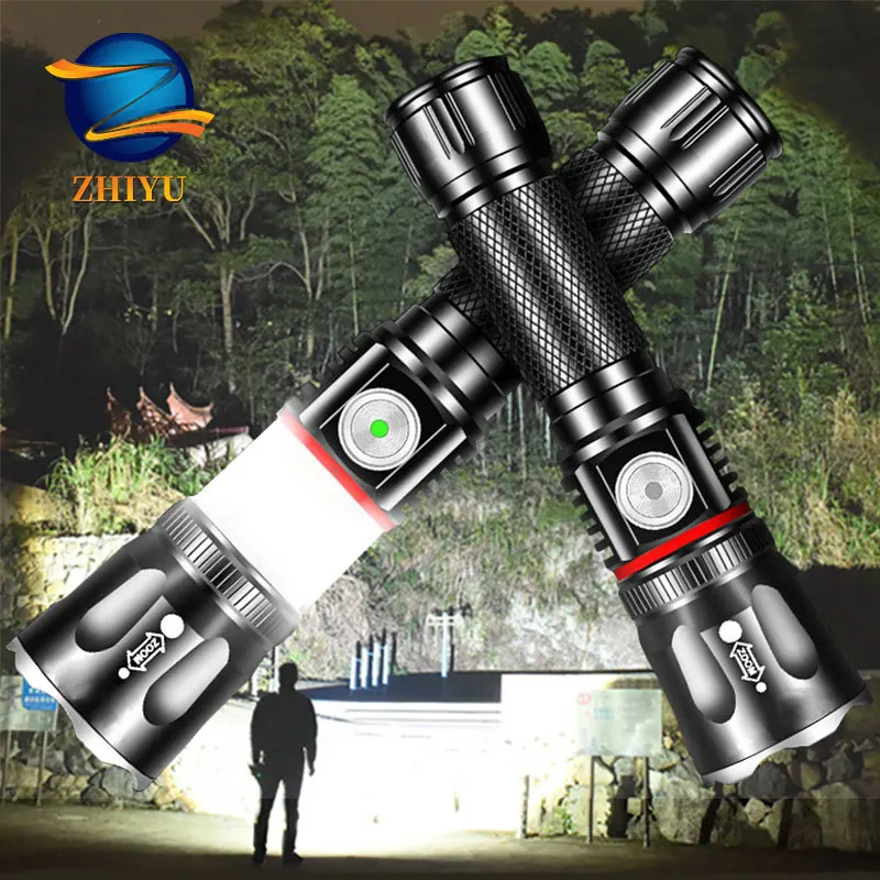 

ZHIYU High Power T6 Flashlight LED Ultra Bright Tactical Camping Outdoor Flash Light 4 Modes USB Rechargeable Zoom Flashlight