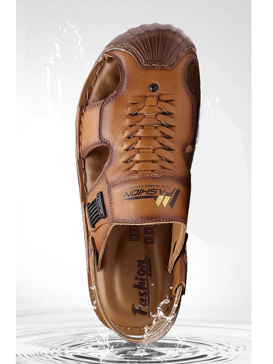 Мужские летние шлепанцы из воловьей кожи латекса на мягкой подошве