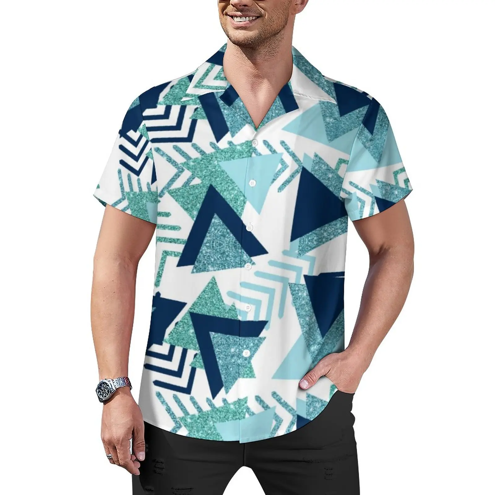 

Повседневная рубашка среднего века с абстрактным принтом, бирюзовая Свободная рубашка для отпуска, Гавайские модные блузки, топы оверсайз ...