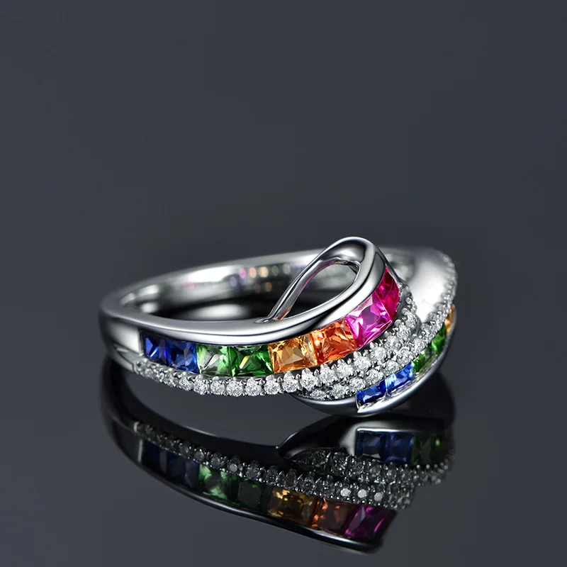 

New European and American Colorful Gem Ring Inlaid with Zircon Rainbow Colorful Gems Women's Fashion Style High Grade Ring