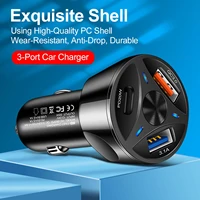 60w car charger 3 port dual usb quick charge cigarette lighter adapter type c fast charging phone for iphone xiaomi samsung