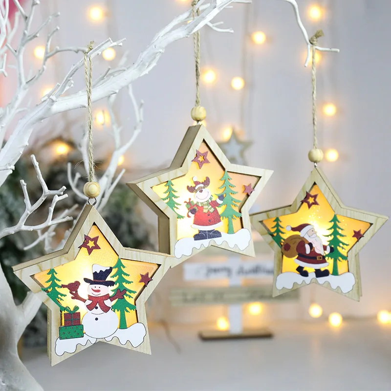 

Creative Led Light Christmas Tree Hanging Pendant Star Car Heart Wooden Ornament Christmas Xmas Party New Year Decoration 2023