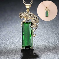 stainless steel pendant emerald exquisite women necklace fashion vintage gold color leopard pendant elegant wedding jewelry gift