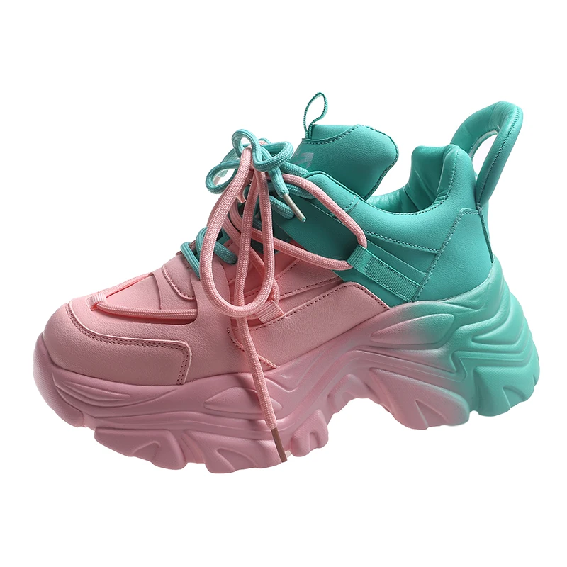 

XIXIYIPIN Fashion Casual Platform Women Sneakers Summer Lace-up Street Style Solid Daddy Shoes Mesh Sports Vulcanized Shoes