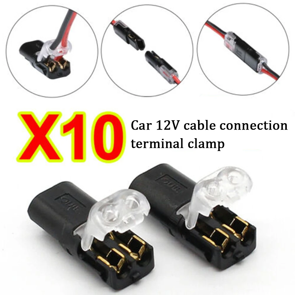 

10Pcs 10A 12V PVC 2pin Car Wire And Cable Plug Connector With Terminal Connection Clamp 22AWG UL94v-0 Cable Clamp Terminals