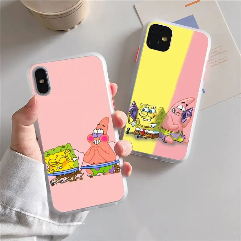 

Cartoon Sponges Cute Bob Phone Case For iphone 13 12 11 xr xs x 7 8 pro max Plain Soft TPU Silicone Clear Case Cover
