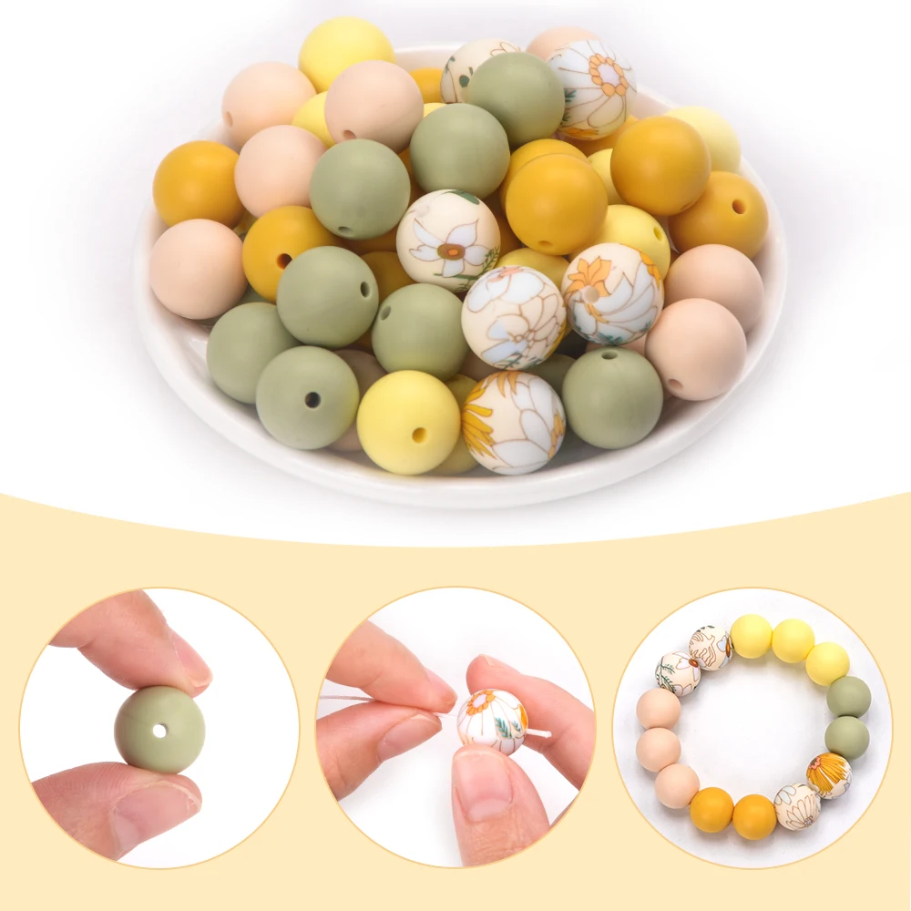 LOFCA 30 шт. 15 мм силиконовые бусины круглые свободные смешанные с принтом для
