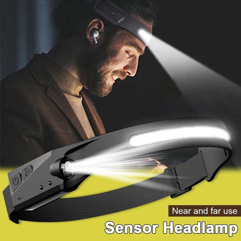 

Induction Headlamp LED Sensor Head Lamp with 18650 Built-in Battery Headlight USB Rechargeable HeadTorch Outdoor Camping Fishing