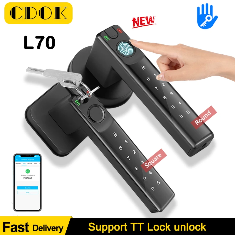 

NEW CDOK L70 TT Lock Smart Fingerprint Door Lock Password Lock with Keys APP Unlock For Indoor Bedroom Wooden Metal Door