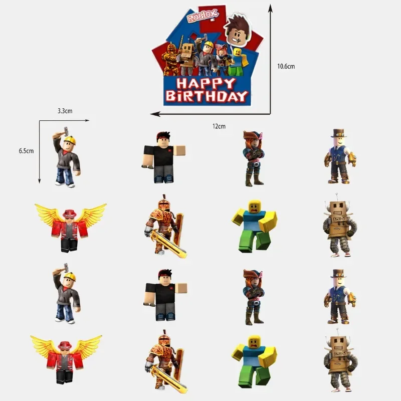 Фото Игра Roblox, мультяшная тематика, украшения для дня рождения: флаг-гирлянда из воздушных шаров, топпер для торта, подарок, декоративные утяжелители для шаров, периферийные аксессуары, фигурка. №4
