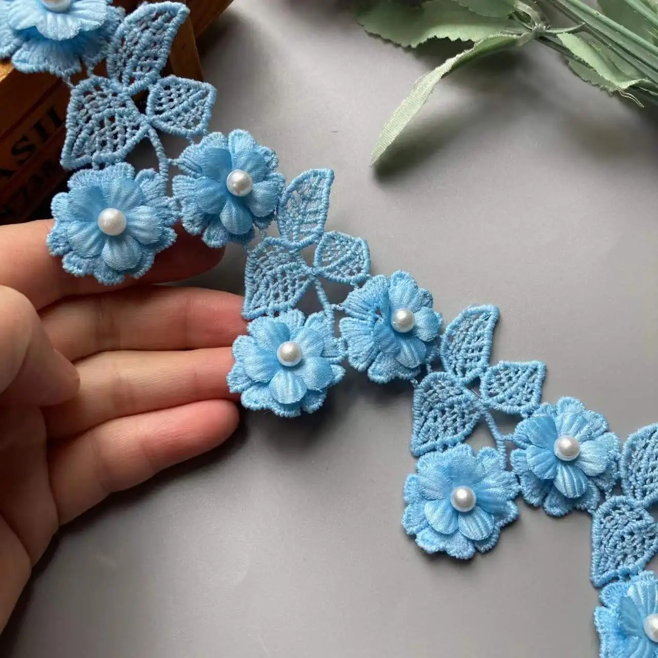 

2 Yard 6cm Blue Flower Embroidered Lace Trim Ribbon Applique DIY Sewing Craft Crochet Fabric Patchwork Sewing Supplies Craft