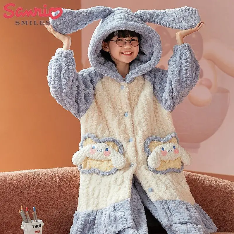 

Sanrios Cinnamoroll Flannel Pajamas Suit Parent-Child Anime Figure Tracksuit Thicken Winter Keep Warm Kawaii Cute Cartoon Hot
