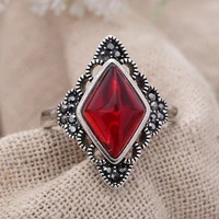 new arrival 30 silver plated retro rhombus design garnet stone lady ring for women new year gifts jewelry cheap