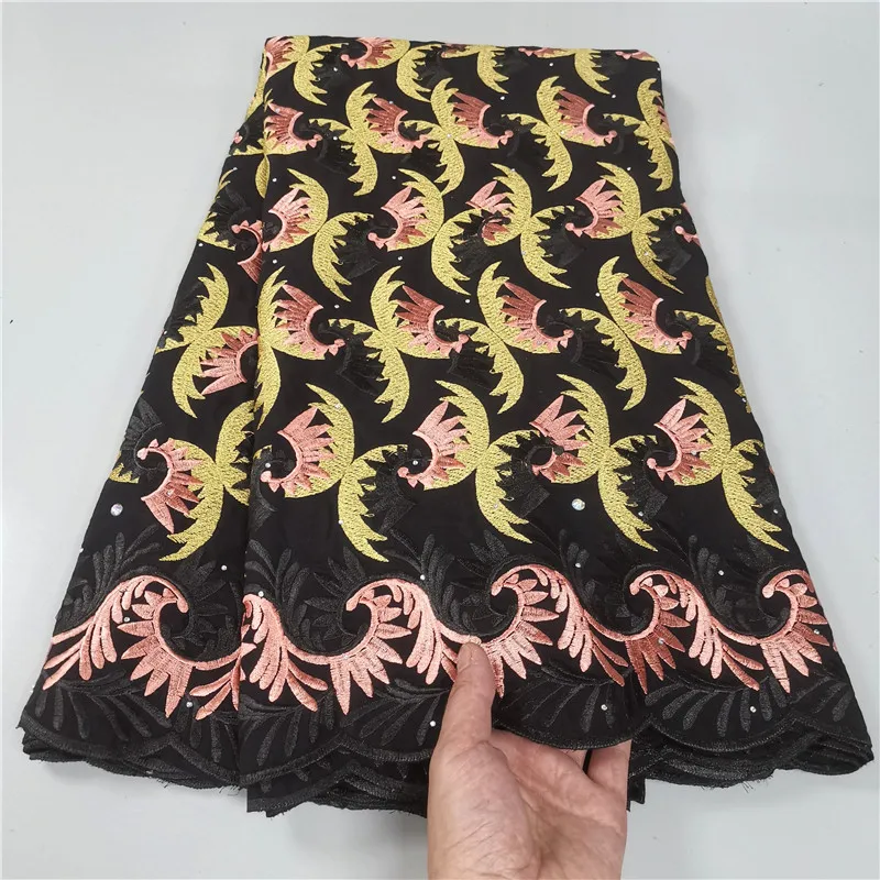 

Швейцарская Кружевная Ткань 5 ярдов, новейшая тяжелая африканская вышивка бисером, 100% хлопчатобумажная ткань, швейцарская вуаль, кружево, п...