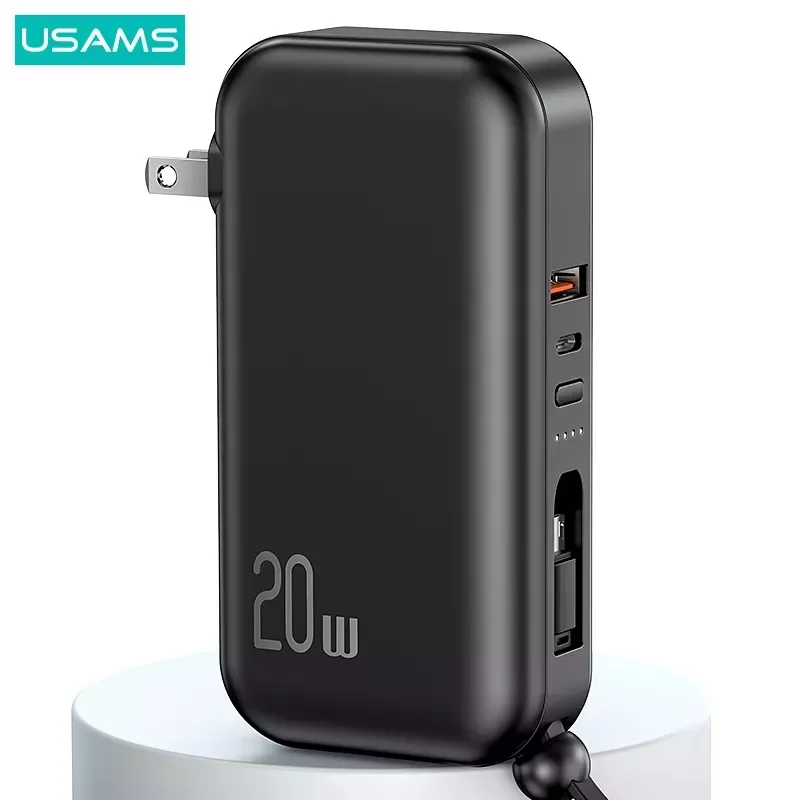 

Bank 10000mAh With 20W PD Fast Charging Powerbank 3 In 1 Wall Charger With Cables US EU Plug