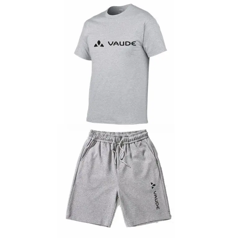 2023 VAUDE Men's Fashion Cotton Brand Sportswear Summer Casual Short Sleeve Printed Sports Pattern T-shirt Shorts Sports Set
