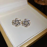 luxury pinwheel flowers stud earring for women shiny cubic zirconia flower earring 2022 new korean fashion elegant%c2%a0girl jewelry
