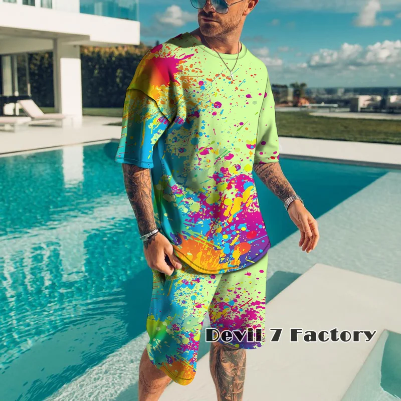 3D Print T-Shirts Men's Tracksuit Sets Fashion Casual Shorts Summer 2 Pieces Suits Graffiti Cool Street Male Clothing Sportswear