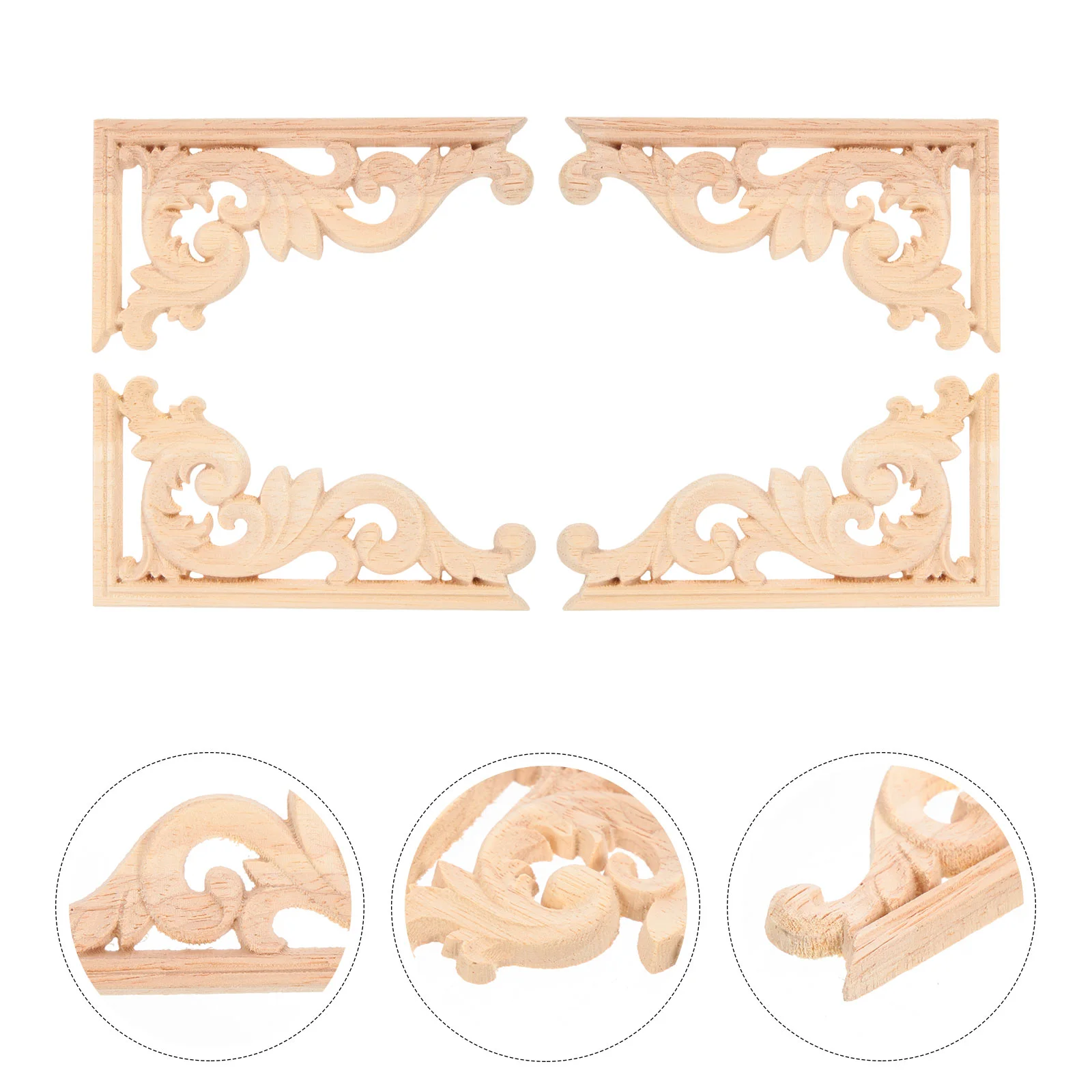 

4Pcs Wood Carved Corner Onlay Unpainted Door Appliques Furniture Corner Applique for Home Wall Cabinet 13x7cm