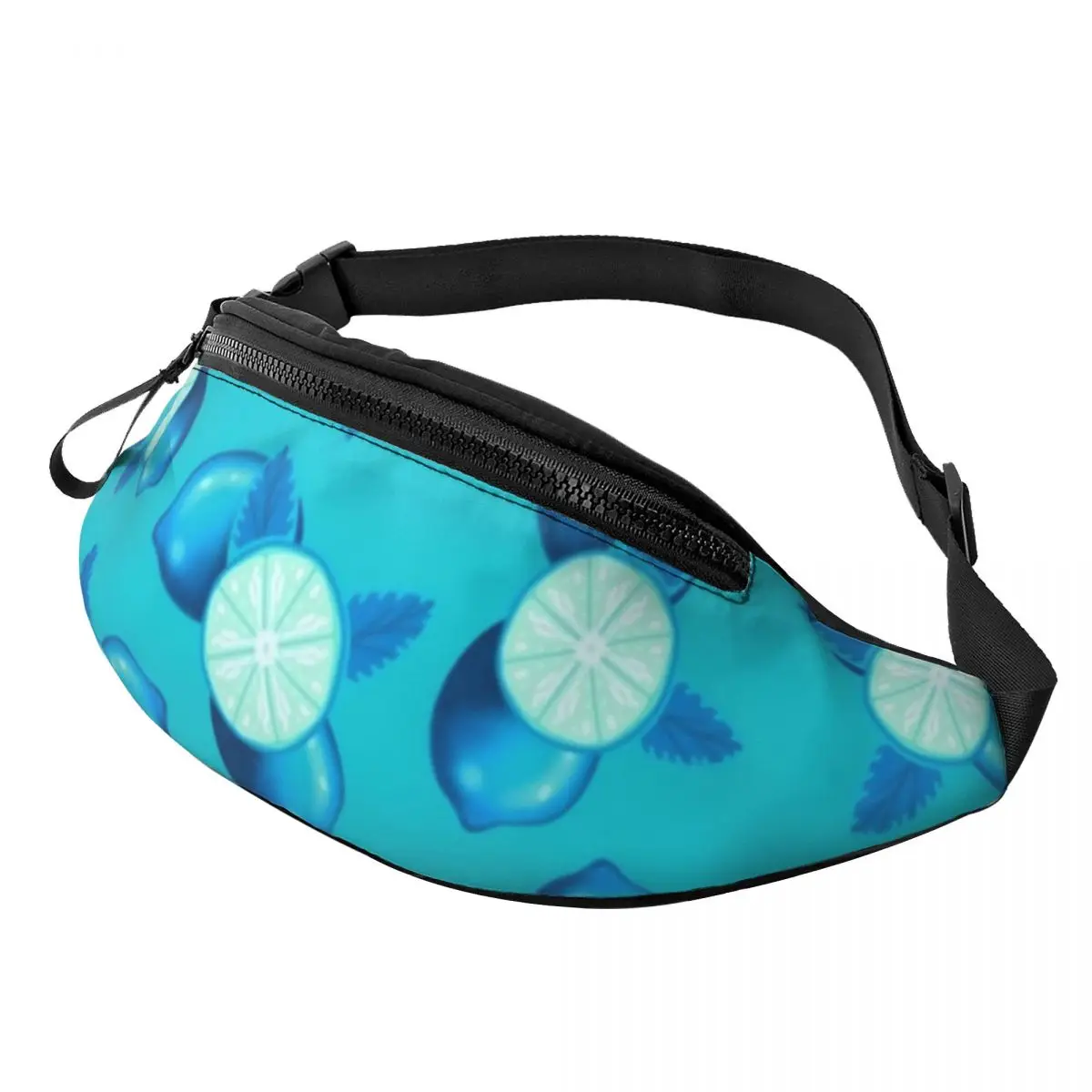 

Lemon Print Waist Bag Blue Lime Fruits Fashion Polyester Waist Pack Hiking Male Bag
