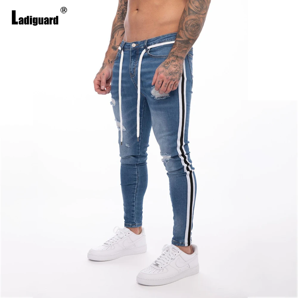 Ladiguard 2022 Summer Mens Pocket Design Jeans Simple Classic Fashion Skinny Denim Trousers Male Casual Drawstring SweatPants