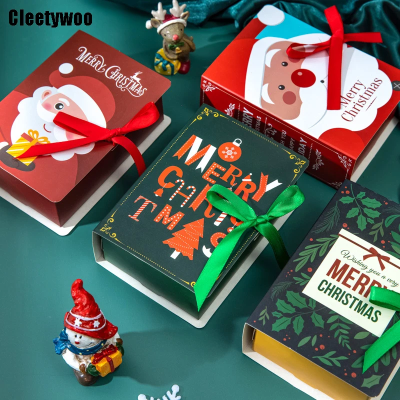 

5pcs Book Shape Christmas Cookies Box New Year Party Gift Merry Christmas Handmade Candy Biscuit Chocolate Packaging Kids Favors