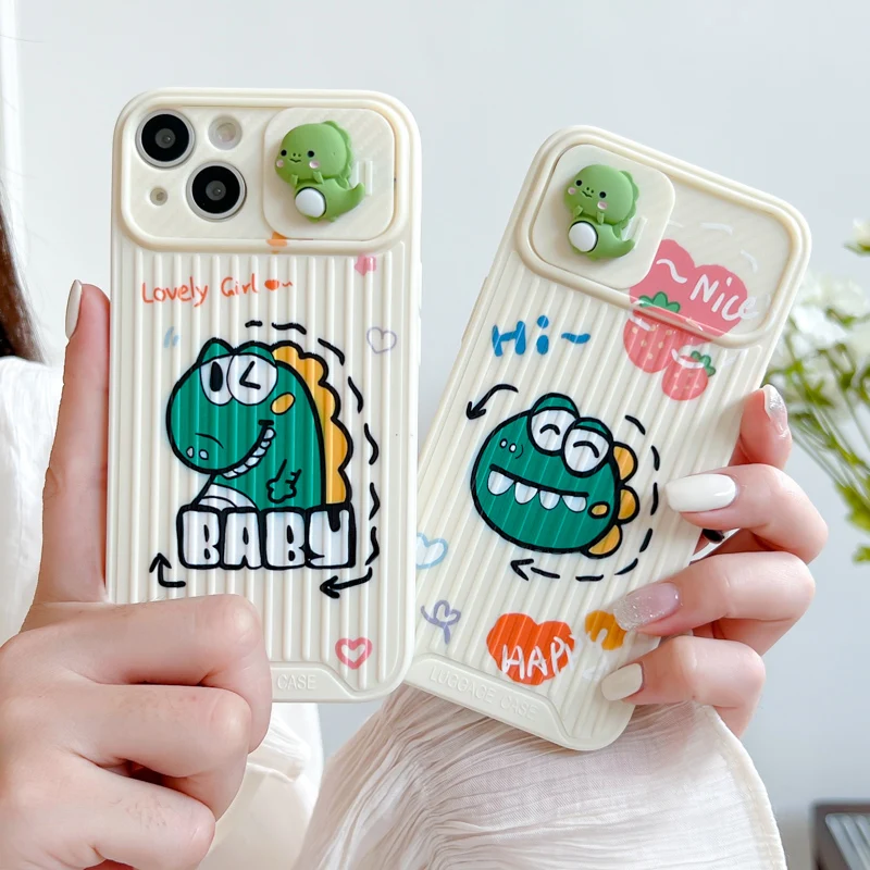 

cartoon super cute Dinosaur Lens protection Phone Case for iPhone 11 12 13 mini pro XS MAX 8 7 Plus X XR Cover