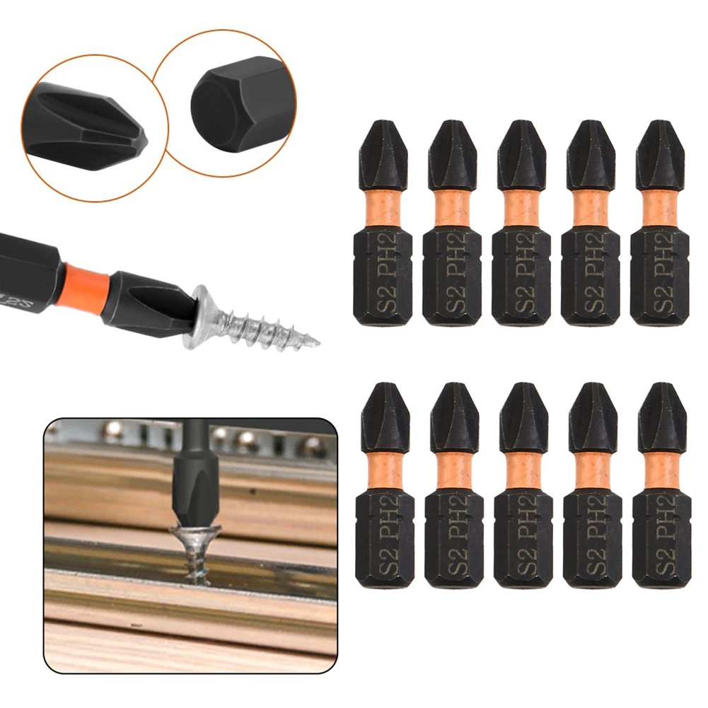 

10pcs 25mm PH2 Impact Screwdriver Bit Magnetic Alloy Steel Cross Screwdriver Bit