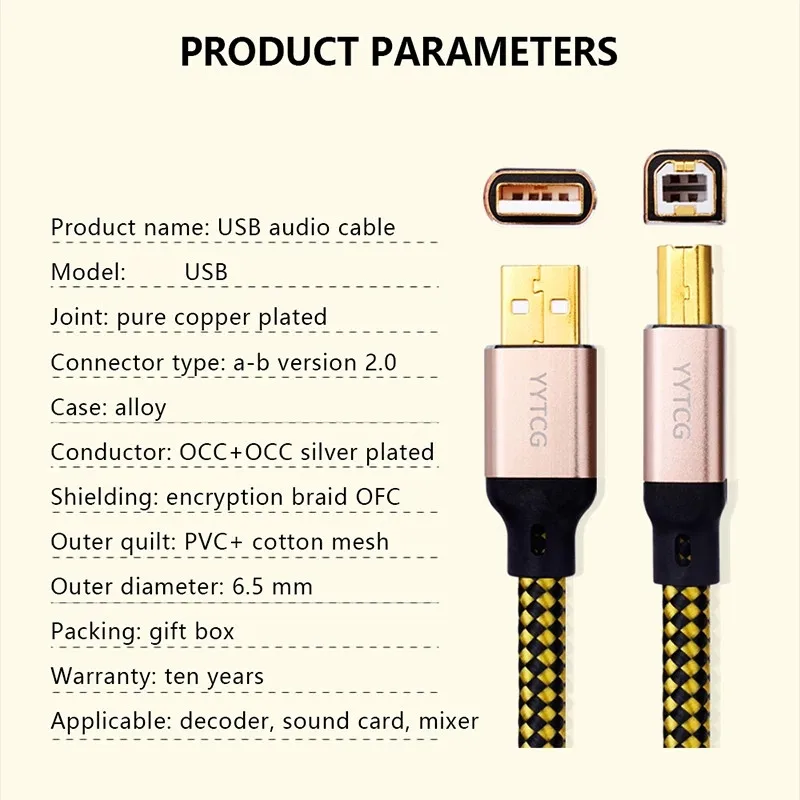 Фото OCC USB 2.0 Кабель Посеребренный ЦАП Аудио A-B Alpha Высококачественный USB-порт Квадратный цифровой компьютер Звуковая карта Микшер USB-кабель для передачи данных №3