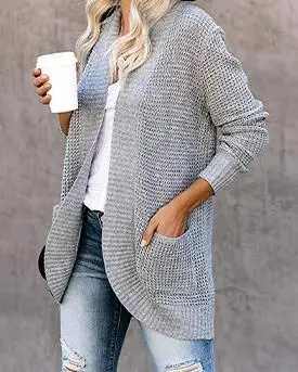 

Casual Cardigan for Women 2023 Autumn Long Sleeve Large Pocket Sweater Fashion Versatile Coats Lady Outwear Tops Clothes