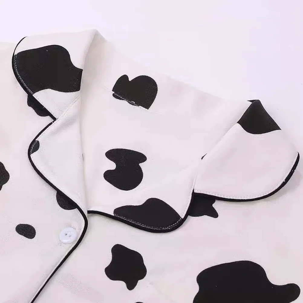 damska bawełniana koszula nocna damski zestaw piżam dwuczęściowy nadruk z krową bielizna krótkim rękawem odzież codzienna zapinana na guziki