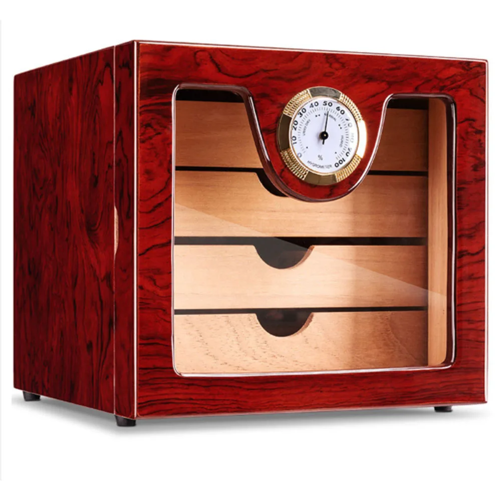 

Wooden Medium Cigar Cabinet Humidor Cedar Wood Lined Humidifier Hygrometer 4 Layer Drawers Decent Cigar Storage Box