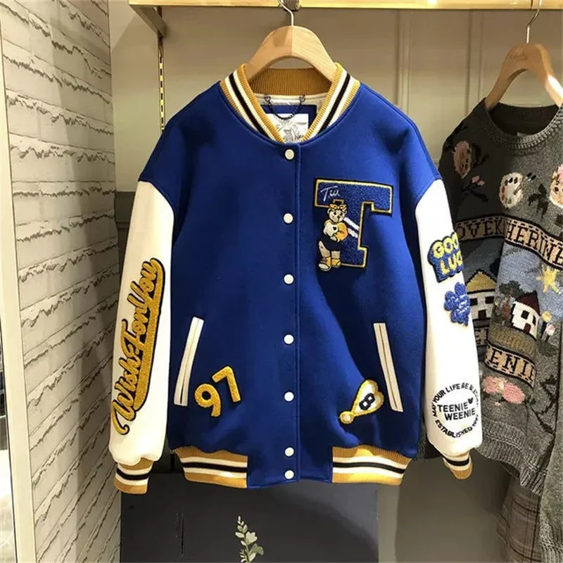 

ins jacket female spring and autumn loose 2023 new trendy brand hit color autumn jacket retro Y2K men and women baseball uniform