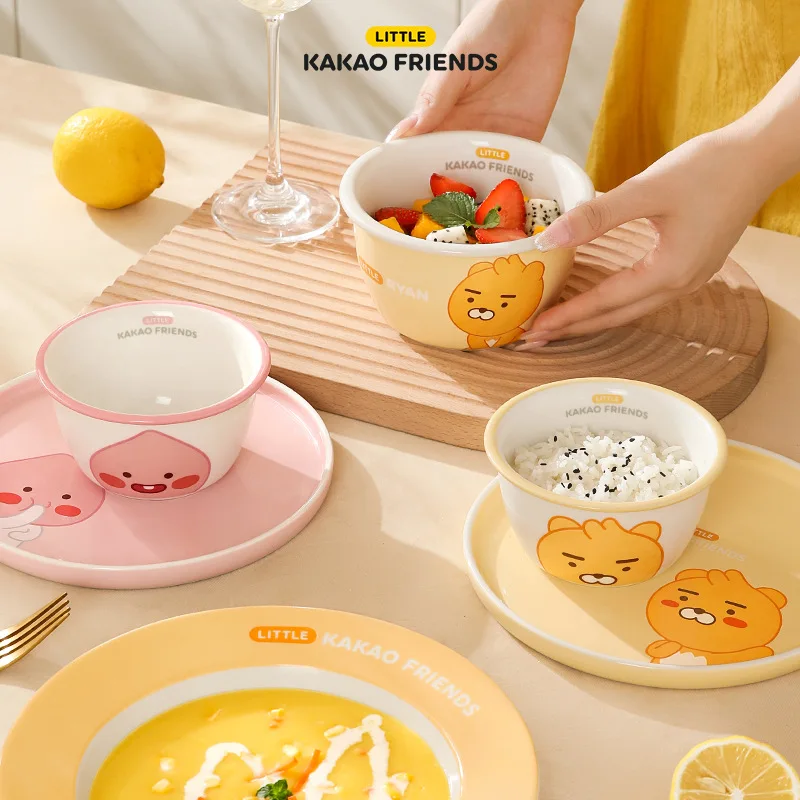 

Kawaii KAKAO FRIENDS Anime Hobby Ryan Apeach Tube Muzi Home Kitchen Ceramic Bowl Kids Breakfast Bowl Soup Bowl