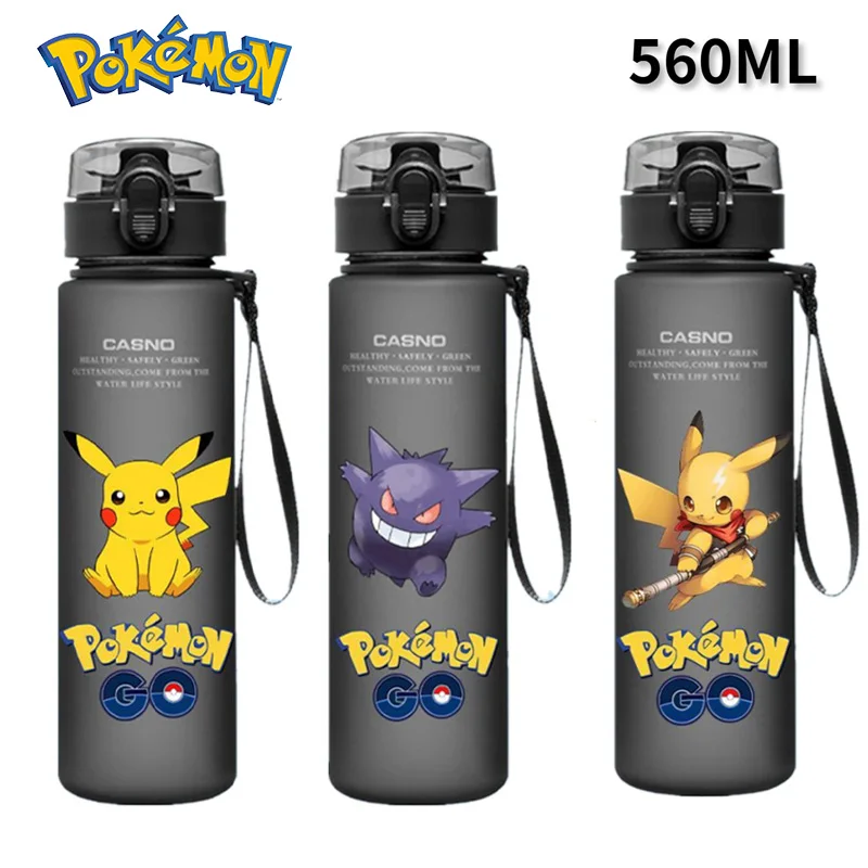 

560ML Pokemon Sports Water Cup Bottle Portable Plastic Adult Outdoor Large Capacity Cup Cute Cartoon Children Gifts