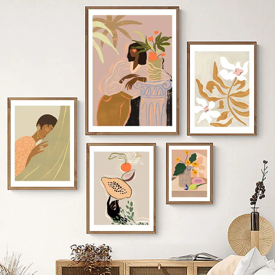 Абстрактная ленивая женщина танцевальный цветок лимон Папайя фрукты настенный