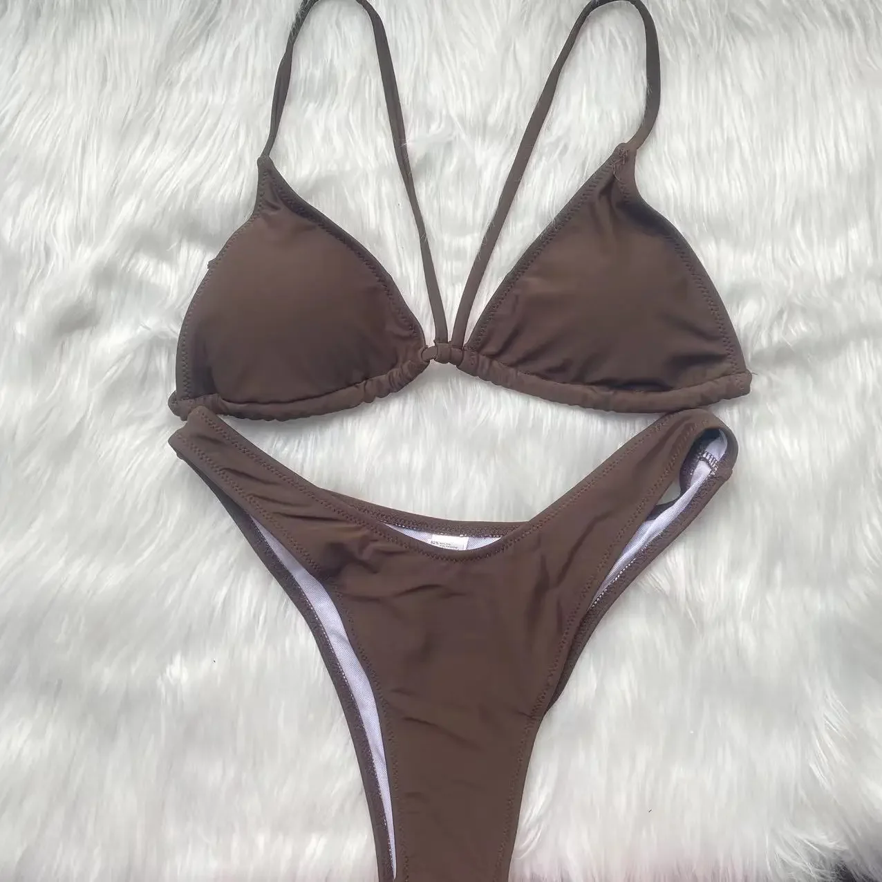 Однотонный комплект бикини коричневого цвета 2024 сексуальный купальник женский