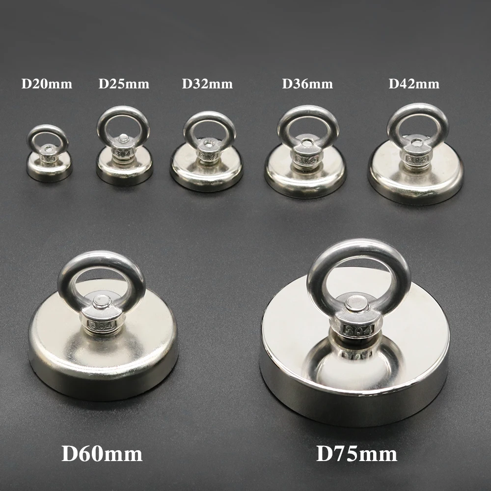 

D20/25/32/36/42/60 Strong Neodymium Magnet Salvage Magnet Deep Sea Fishing Magnets Holder Pulling Mounting Pot with Ring Eyebolt