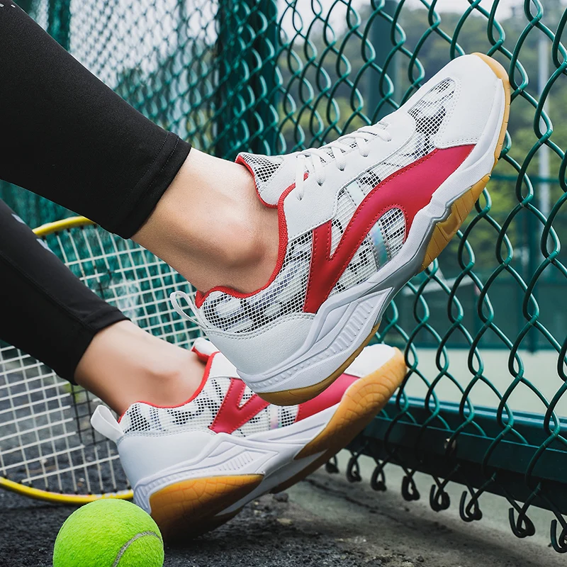 JIEMIAO Professional Men Tennis Badminton Shoes Outdoor Breathable Women Tennis Training Shoes Lightweight Volleyball Sneakers