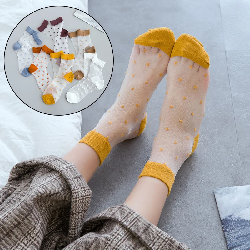 

1Pair Women Soft Flower Sock Summer Lace Crystal Silk Socks Short Thin Transparent Roses Invisible Elastic Ultra Thin Socks New