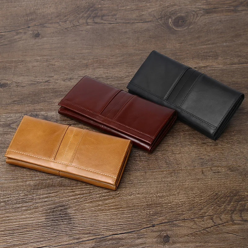 RFID Genuine Leather Men's Long Wallet First Layer Cowhide Leather Large Capacity Clutch Slim Card Holder Purse Wallet
