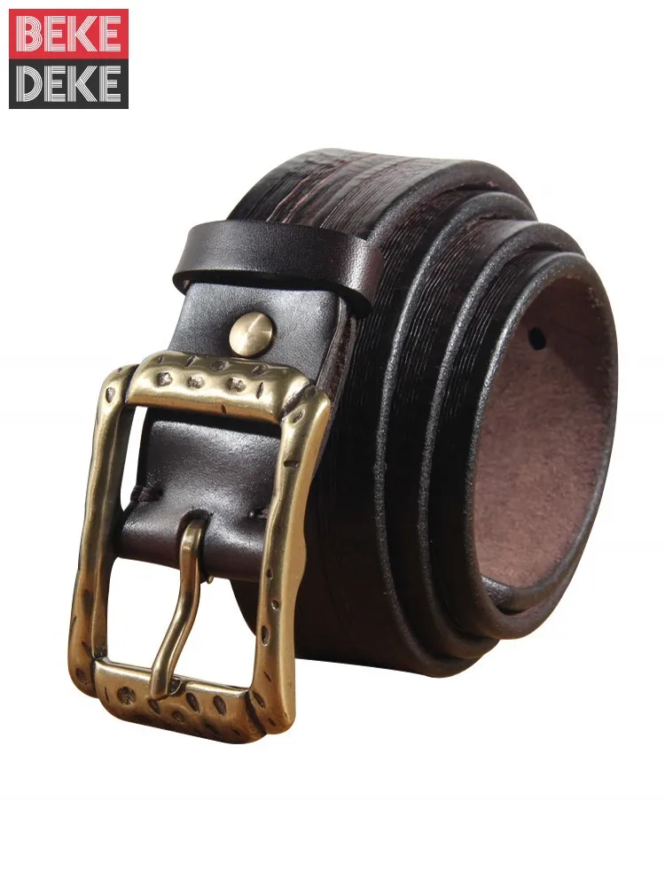 Fashion Men Copper Pin Buckle Cowhide Genuine Leather Belt Vintage Casual Strap For Pants Male Leather Girdle Waistband Belts