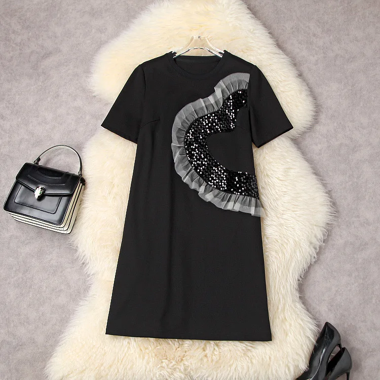 

Женское платье с коротким рукавом, повседневное модное платье в европейском и американском стиле с круглым вырезом и блестками, лето 2022