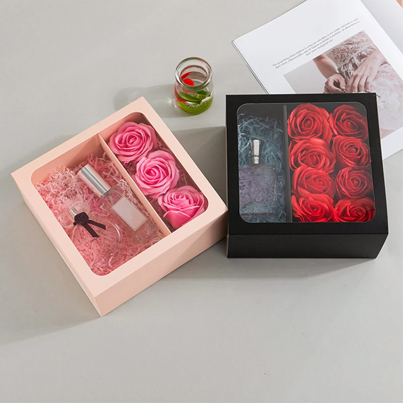 Transparent Display Portable Flowers Candy Dessert Paper Box Valentine's Day Gift Girl Friend Gift Decoration