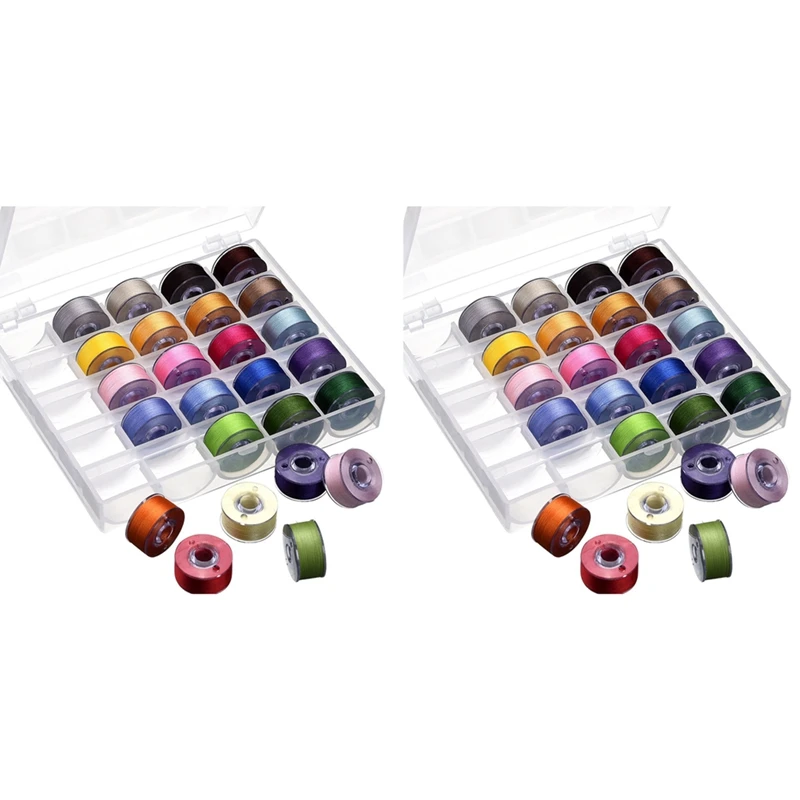 

2X Bobbin Case Organizer With 25 Clear Sewing Machine Bobbins And Assorted Colors Sewing Thread For Brother/ Babylock