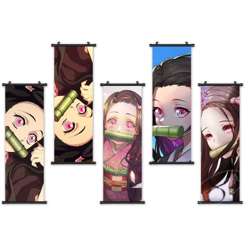 

Print Canvas Cartoon Posters Home Decoration Anime Mural Wall Artwork Demon Slayer Picture Hobby Plastic Scroll Hanging Painting